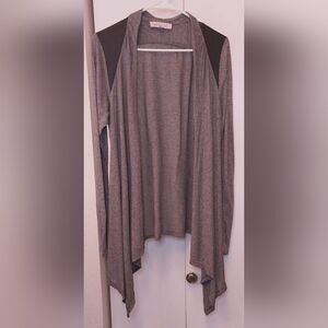 Philosophy Open Cardigan Gray Faux Leather Shoulder Patches Size Large Work Knit